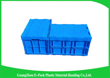 Recipienti di plastica pieghevoli blu con i coperchi allegati/recipiente di plastica accatastabile