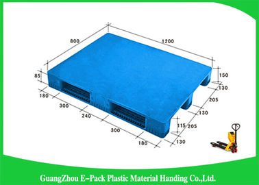 pallet di plastica blu di 800mm * di 1200 con tre corridori, HDPE di plastica del vergine dei pallet di scivoli